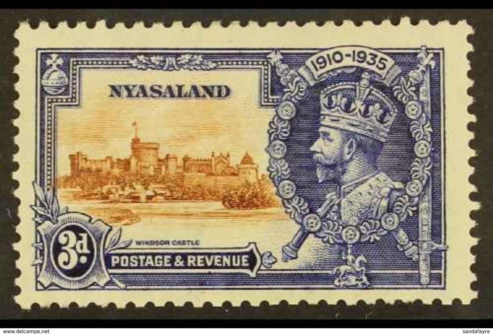 1935  3d Brown And Deep Blue Silver Jubilee With KITE AND VERTICAL LOG Variety, SG 125k, Mint, Shortish Perf At Left. Fo - Nyasaland (1907-1953)