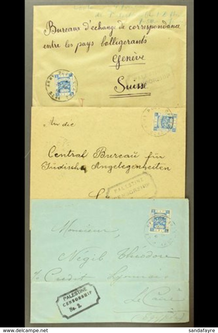 1918  CENSORED COVERS  Each Bearing 1p Ultramarine, SG 3, Tied By "SZ 44" APO Of Jerusalem Cds Postmark, Two Addressed T - Palestine