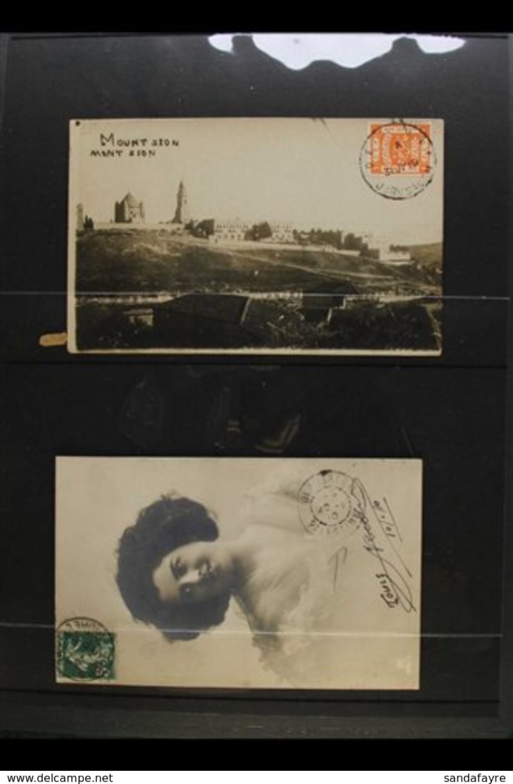POSTAL HISTORY  Group Of Items Incl. Incoming 1910 Postcard From France With Jerusalem Arrival C.d.s., 1918 Reg'd Cover  - Palestine