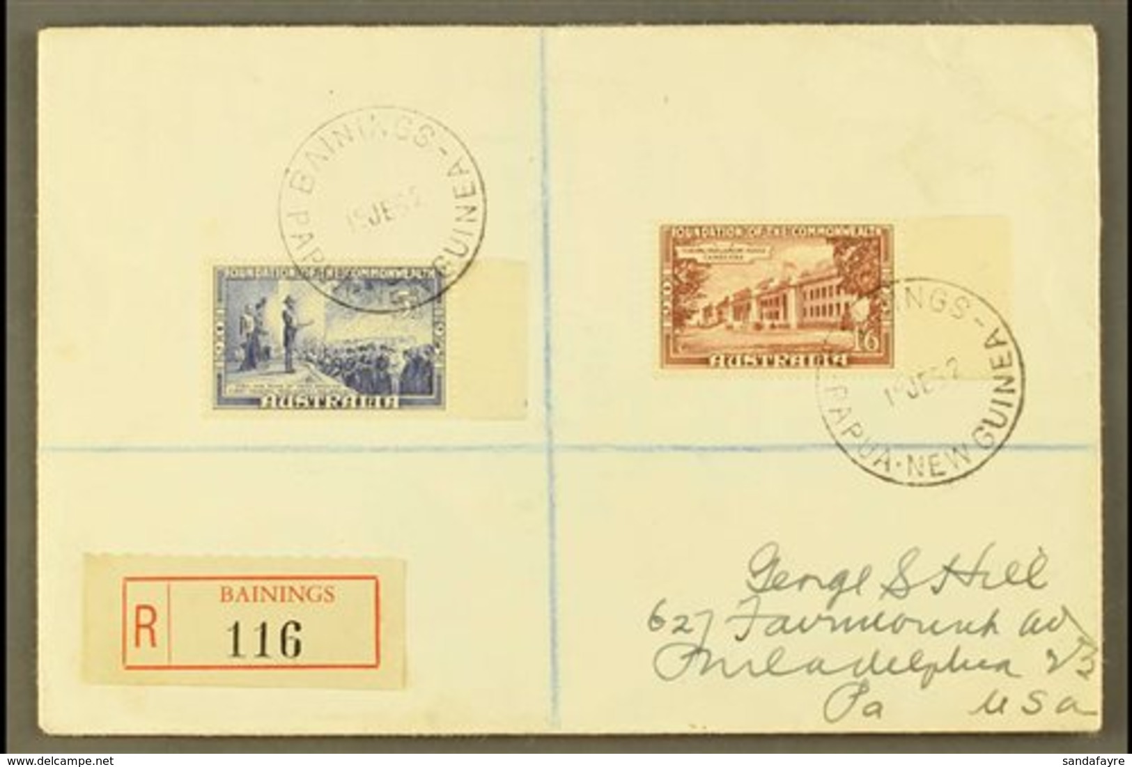 1952  (19th June) Neat Registered Cover To USA, Bearing Australia Foundation Of The Commonwealth 5½d And 1s6d Tied By Cr - Papua New Guinea