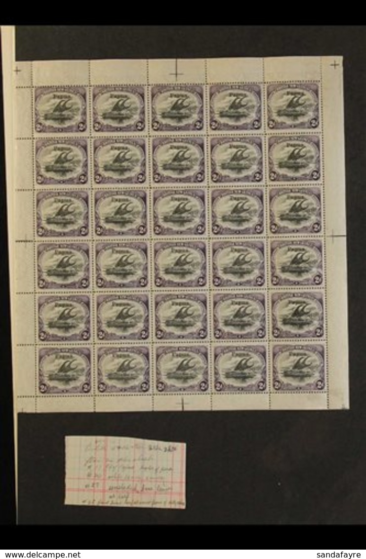 1907  2d Black And Violet Small Opt, Wmk Vertical, SG 40, COMPLETE SHEET OF THIRTY Never Hinged Mint, A Few Black Fibres - Papua New Guinea