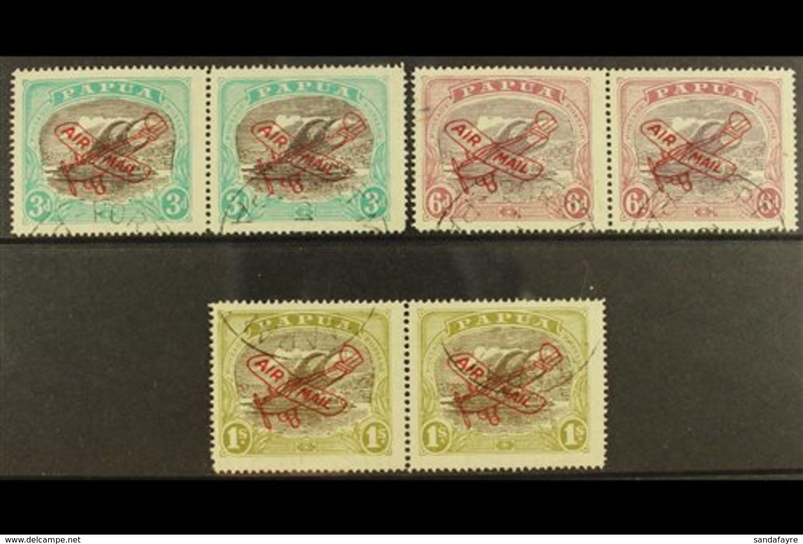1930  Air Set, Ash Printing, SG 118-120, Each In A Horizontal Pair With One In Each Showing RIFT IN CLOUD, Fine Cds Used - Papua New Guinea