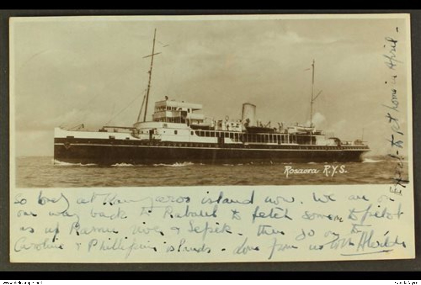1935  (30 Dec) Photo Postcard Of Ship R.Y.S. Rosaura Addressed To Australia, Bearing 1932-34 1½d Stamp (SG 178) Tied By  - Papua New Guinea