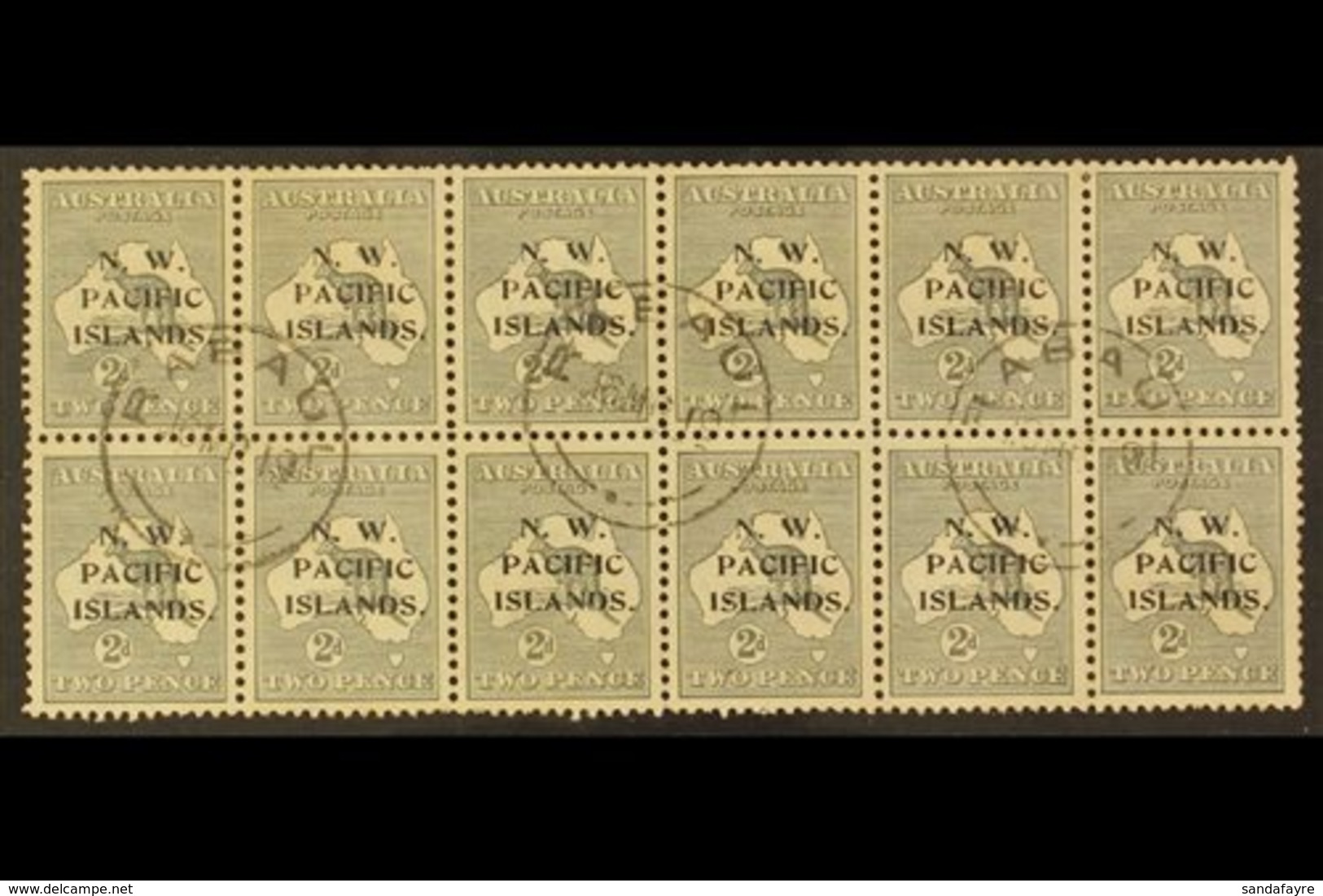 NWPI  1918-22 2d Grey Roo Die II Overprint, SG 106a, Fine Cds Used Very Rare BLOCK Of 12 (6x2) Cancelled By "Rabaul" Cds - Papua-Neuguinea