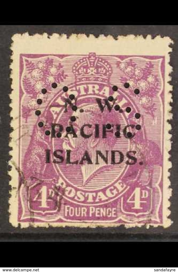 NWPI  OFFICIAL 1919-23 4d Violet Head Overprint, SG O20, Used, Showing "HORNED" EMU AND TWO SCRATCHES UNDER RIGHT WATTLE - Papua-Neuguinea