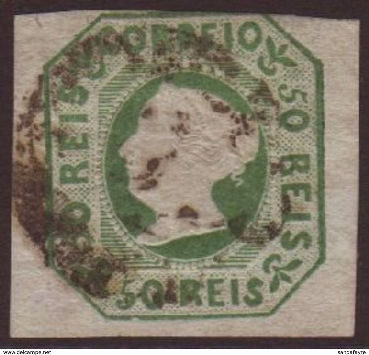 1853  50r Yellow-green, SG 6, Afinsa 3, Used, Three Large Margins Just Touching At Top, Fresh Colour, Cat £1,500. For Mo - Other & Unclassified