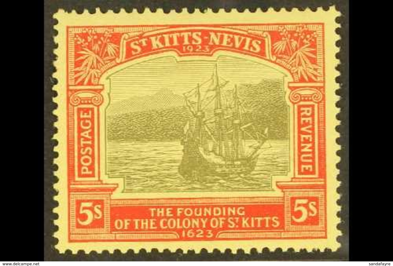 1923  5s Black & Red/pale Yellow, SG 59, Very Fine Mint For More Images, Please Visit Http://www.sandafayre.com/itemdeta - St.Kitts Und Nevis ( 1983-...)