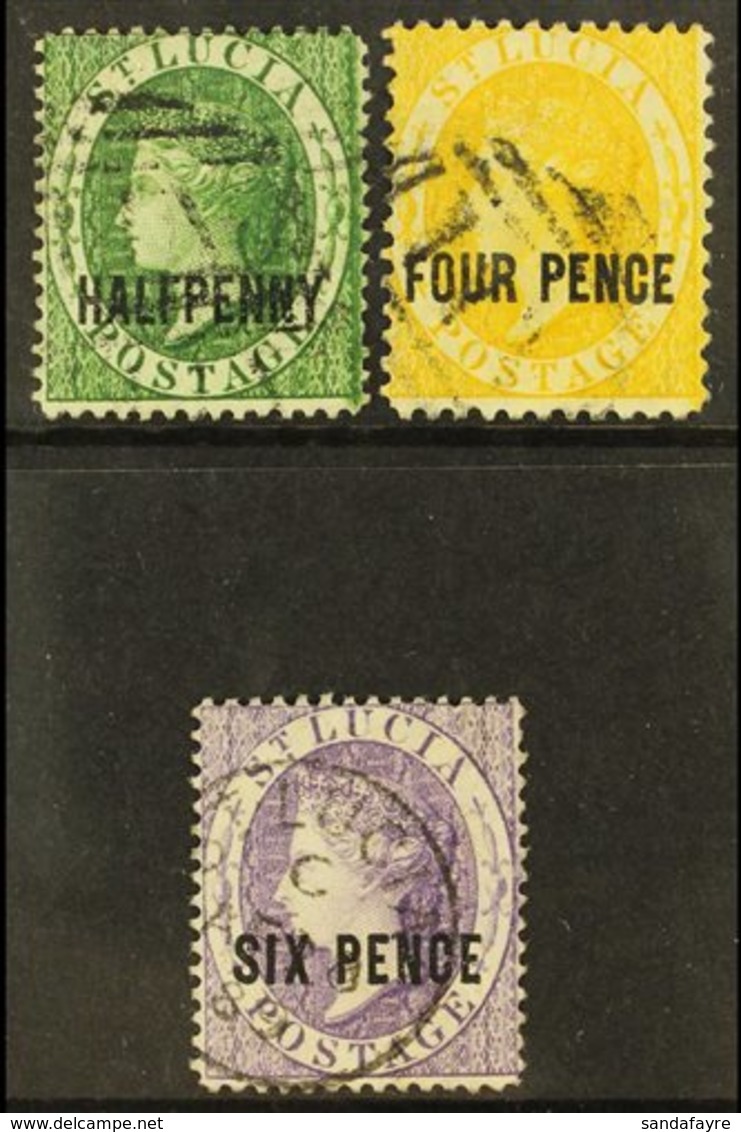 1882-84  (wmk CA, Perf 14) ½d Green, 4d Yellow And 6d Violet (SG 25, 27 & 28), Fine Used. (3 Stamps) For More Images, Pl - St.Lucia (...-1978)