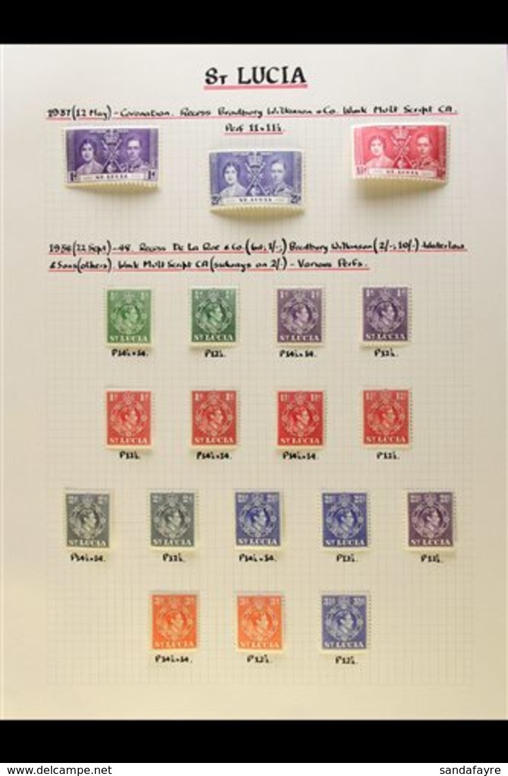 1937-1951 COMPLETE SUPERB MINT COLLECTION  On Leaves, All Different, Inc 1938-48 Set With All Perf Types & Both 6d Shade - St.Lucia (...-1978)