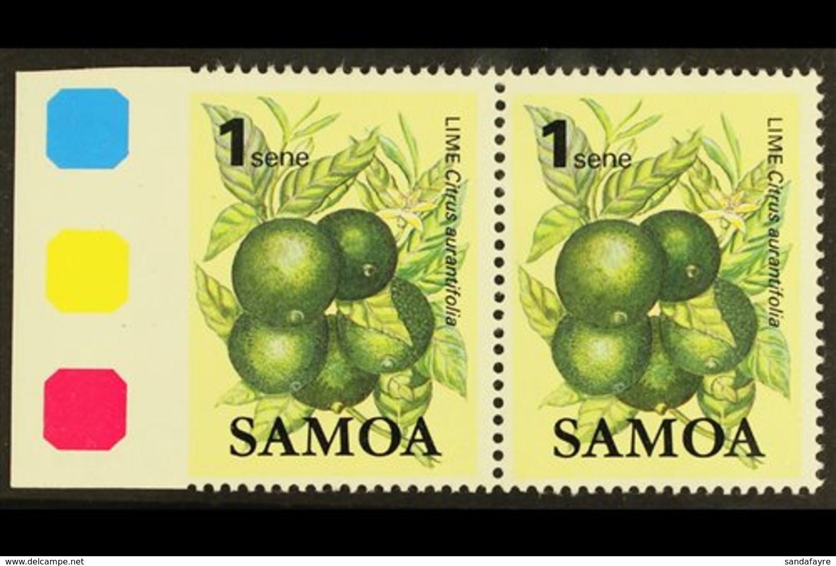 1983  1s Fruit Definitive, SG 647, Marginal Horizontal Pair, IMPERF Between Stamp And Margin, Never Hinged Mint. For Mor - Samoa (Staat)