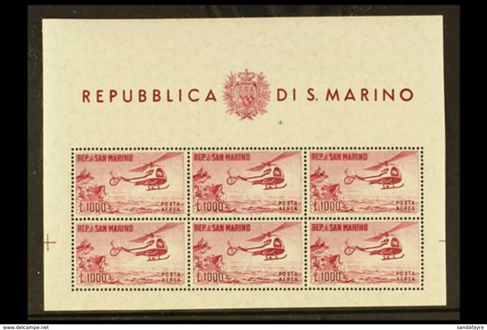 1961  1000L Carmine, Helicopter Miniature Sheet, Mi. 696 Klb, Sassone 22, Superb Never Hinged Mint. For More Images, Ple - Sonstige & Ohne Zuordnung