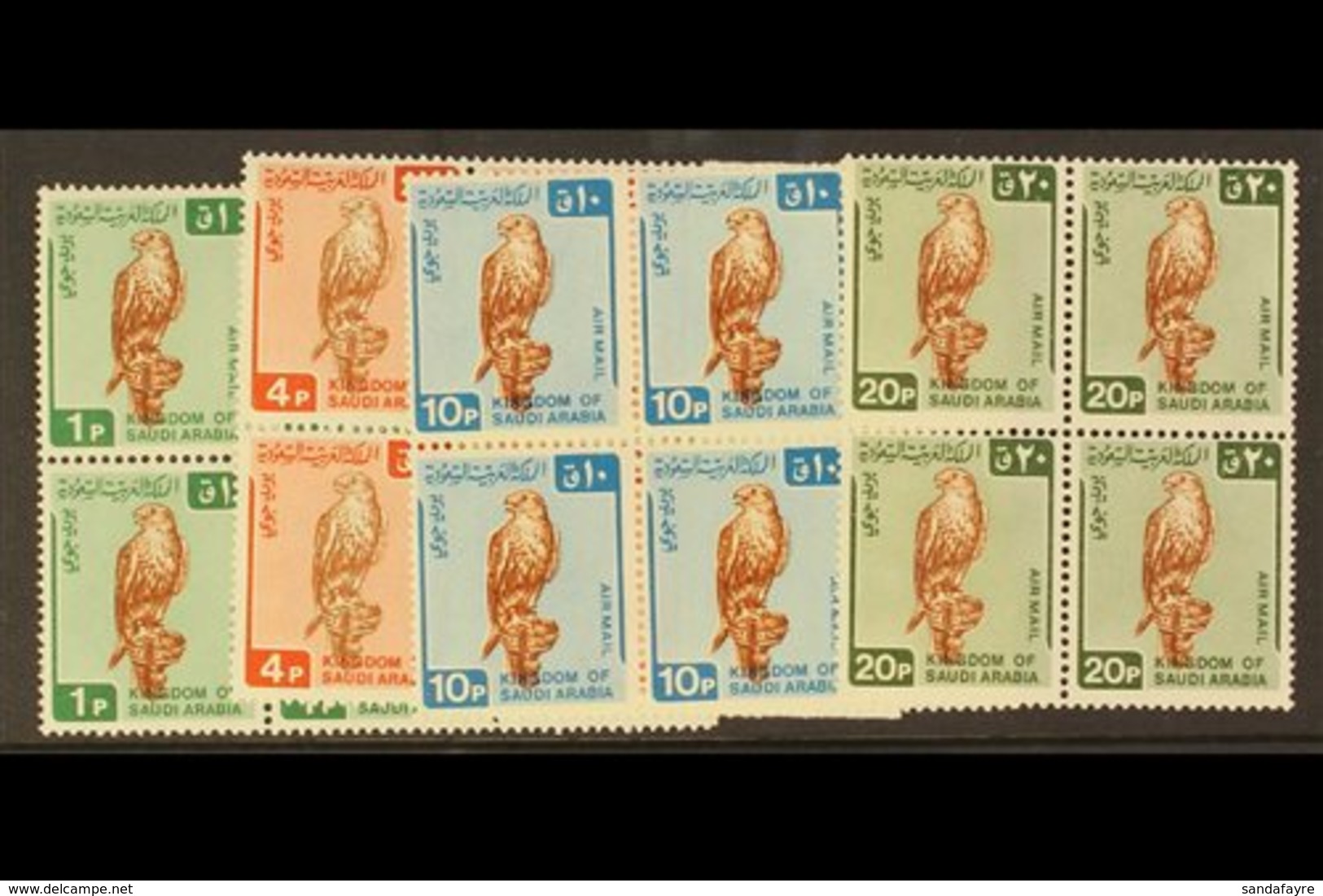1968  Saker Falcon Airmail Set Complete, SG 1022/25, In Superb Never Hinged Mint Blocks Of 4. (16 Stamps) For More Image - Saudi Arabia