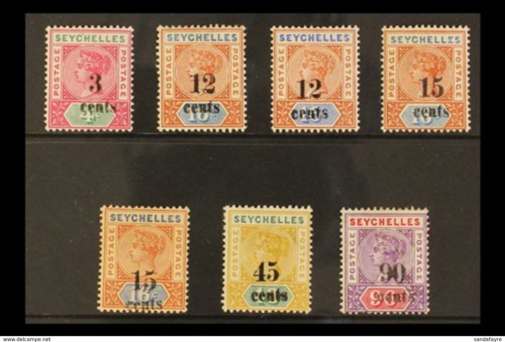 1893  Surcharges Set, SG 15/21, Mainly Fine Mint, The 15c On 16c Die II With Toned Gum. (7 Stamps) For More Images, Plea - Seychelles (...-1976)