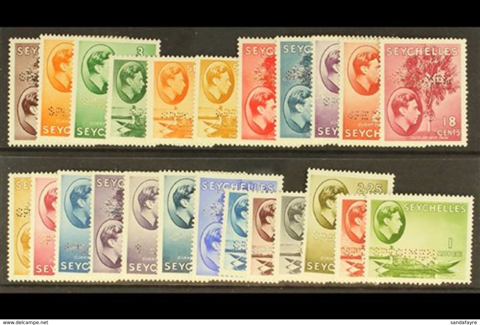 1938-49  Complete KGVI Set Perf. "SPECIMEN", SG 135/149s, Very Fine Lightly Hinged Mint. (24 Stamps) For More Images, Pl - Seychellen (...-1976)