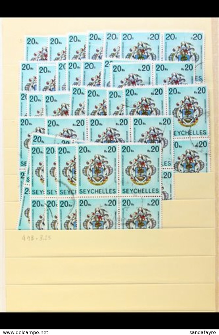 1970's-1980's HIGH VALUES USED ACCUMULATION  On Stock Pages, Inc Many In Blocks Of 4, Inc 1977-84 10r No Imprint (x14),  - Seychelles (...-1976)