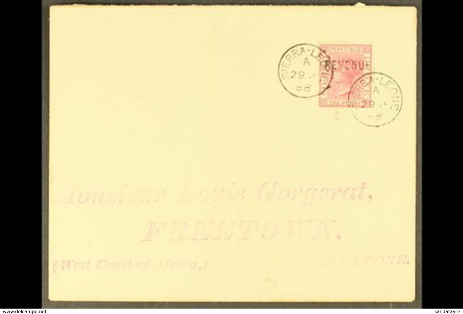 1888  (Sept) Attractive "Gorgerat" Local Envelope, Bearing 1d Rose With "REVENUE" Overprint, Tied By Sierra Leone (Proud - Sierra Leone (...-1960)