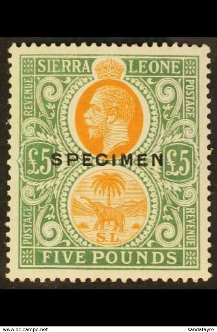 1921-27  £5 Orange And Green Opt'd "SPECIMEN", SG 148s, Never Hinged Mint. Very Scarce In This Condition. For More Image - Sierra Leone (...-1960)