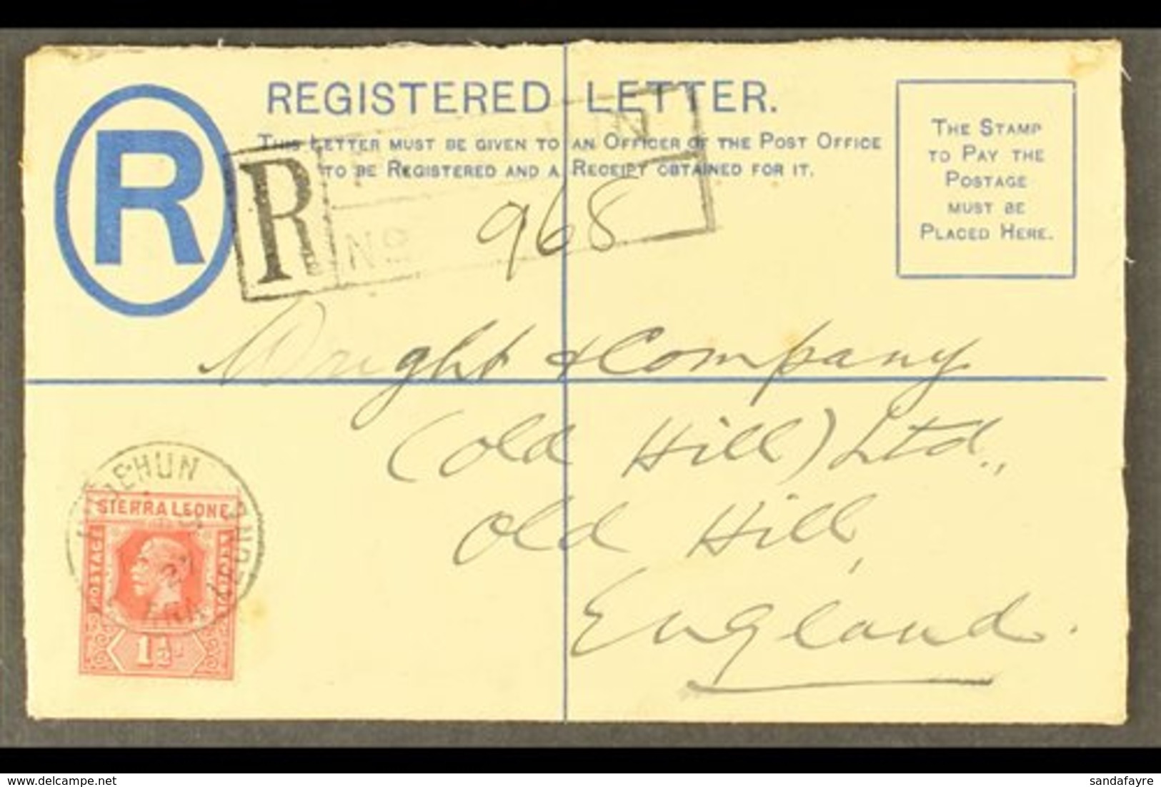 1927  (April) 3d Registered Envelope (opened Out For Display) With Additional 1½d, Pujehun To England, Attractive. For M - Sierra Leone (...-1960)