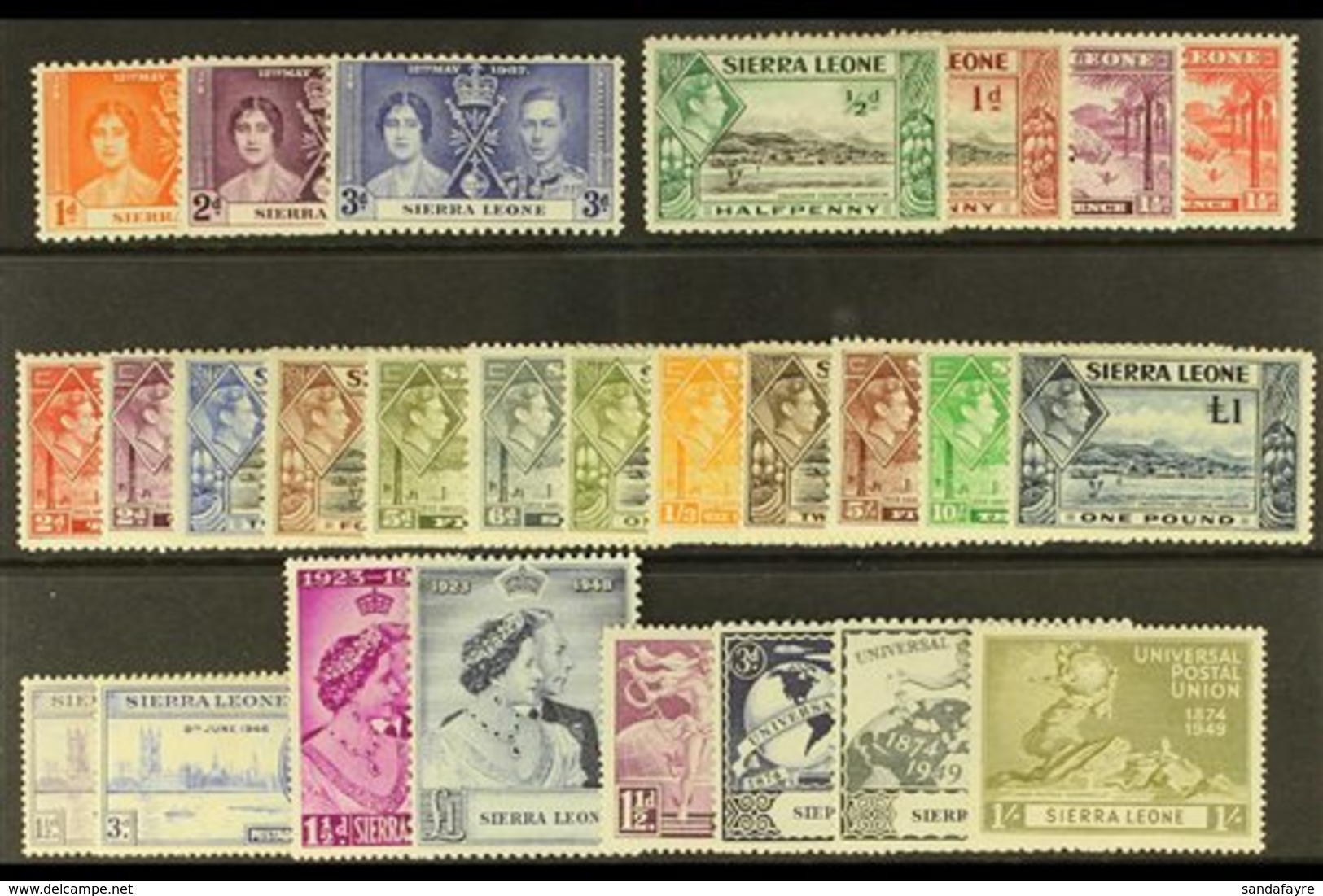 1937-49 COMPLETE MINT KGVI  Presented On A Stock Card, SG 185/208, Very Fine Mint (25+ Stamps) For More Images, Please V - Sierra Leone (...-1960)