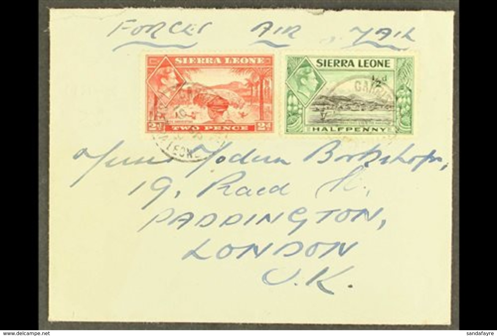 1949  (Sept) "Forces Air Mail" Envelope To London, Bearing ½d And 2d Tied By Fine Garrison Mail Cds's. For More Images,  - Sierra Leone (...-1960)