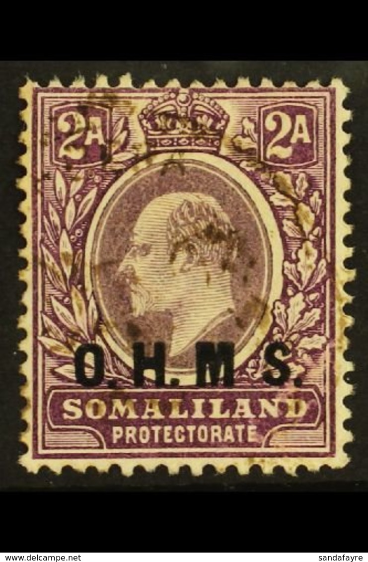 OFFICIAL  1904 2a Dull And Bright Purple With NO STOP AFTER "M" Variety, SG O12a, Very Fine Used. Very Scarce. For More  - Somaliland (Herrschaft ...-1959)