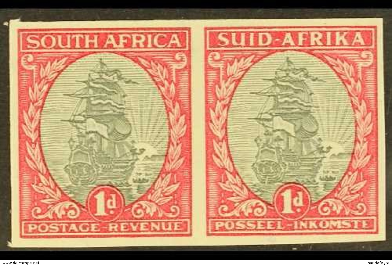 1933-38  1d Grey & Carmine Ship, IMPERFORATE PAIR (wmk Inverted), SG 56a, Never Hinged Mint. Very Fine. For More Images, - Unclassified