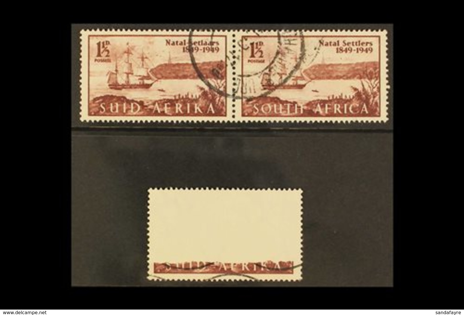 1949  1½d British Settlers In Natal, JOINED PAPER PORTION, Spectacular Looking, Single Stamp With Sliver Of Design Acros - Ohne Zuordnung