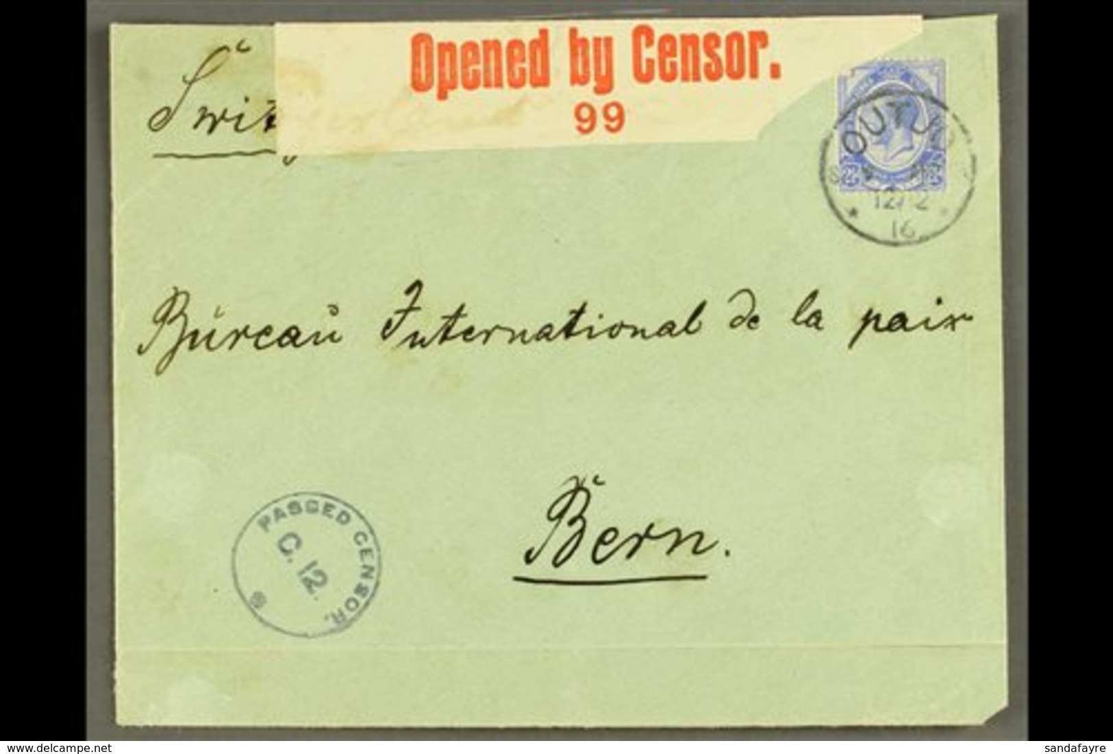 1916  (12 Feb) Env To Switzerland Bearing 2½d Union Stamp Tied By "OUTJO" Cds Cancel, Putzel Type B4 Oc, Circular Censor - Südwestafrika (1923-1990)