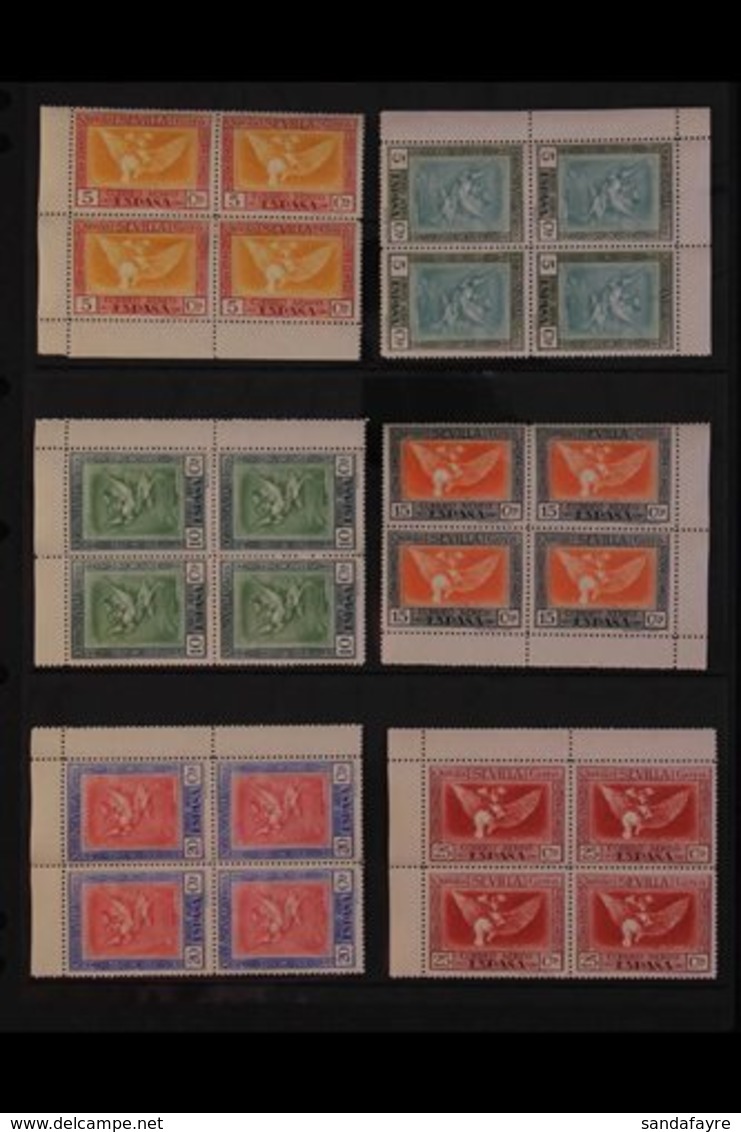 1930  Goya Postage + Express Set Complete, SG 553/569+E570 (Edifil 517/530) Never Hinged Mint CORNER BLOCKS OF FOUR. Lov - Sonstige & Ohne Zuordnung