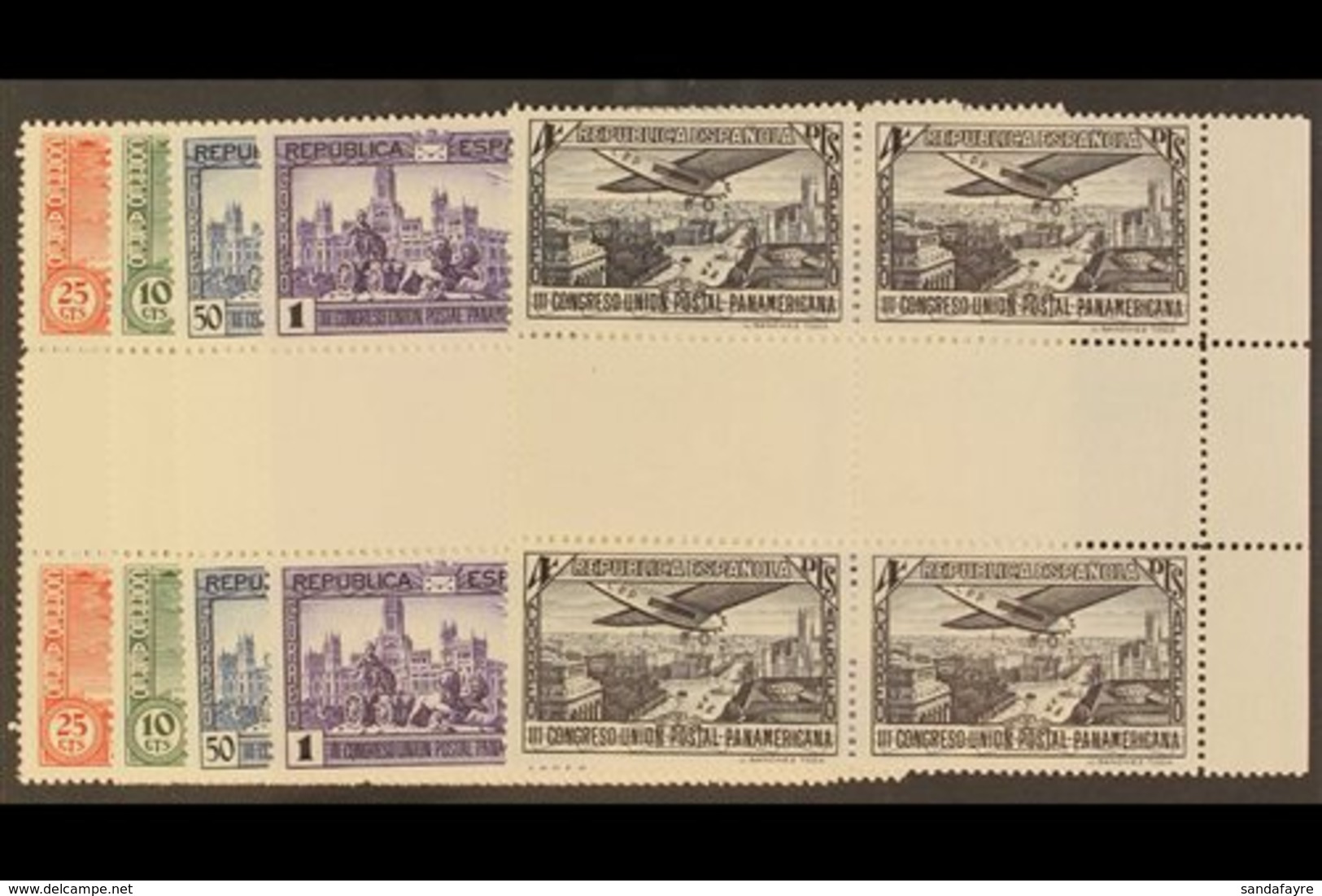 1931  Air Third Pan-Am Postal Union Congress Set Complete, SG 707/712 (Edifil 614/619) Never Hinged Mint GUTTER BLOCKS O - Other & Unclassified