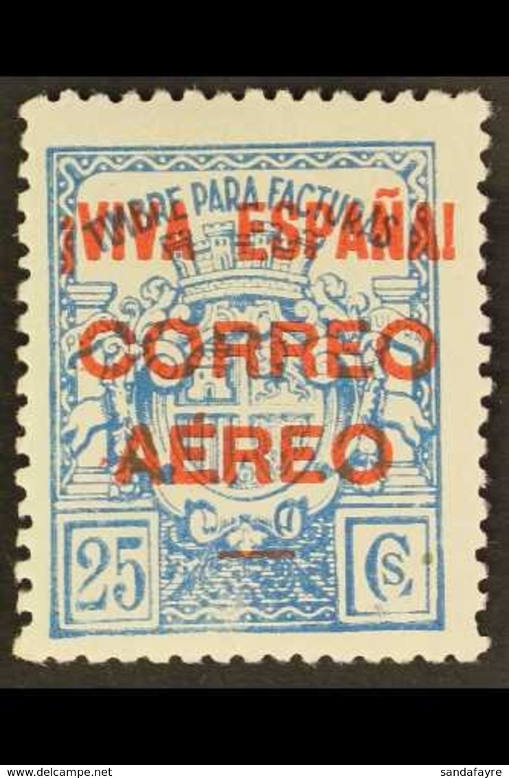 CIVIL WAR ISSUES FOR BURGOS  1936. 25c Blue Mural Crown "Timbre Para Facturas" AIR POST, Edifil 57, SG 9, Very Fine Mint - Other & Unclassified