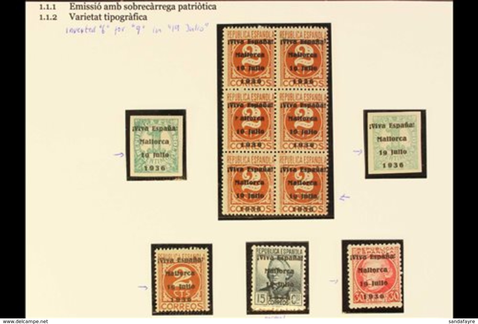 CIVIL WAR LOCALS  PALMA DE MALLORCA 1936 Local Overprints Complete Set (Edifil 1/4), Plus 1c (x2 Shades), 2c (x2, One Wi - Sonstige & Ohne Zuordnung