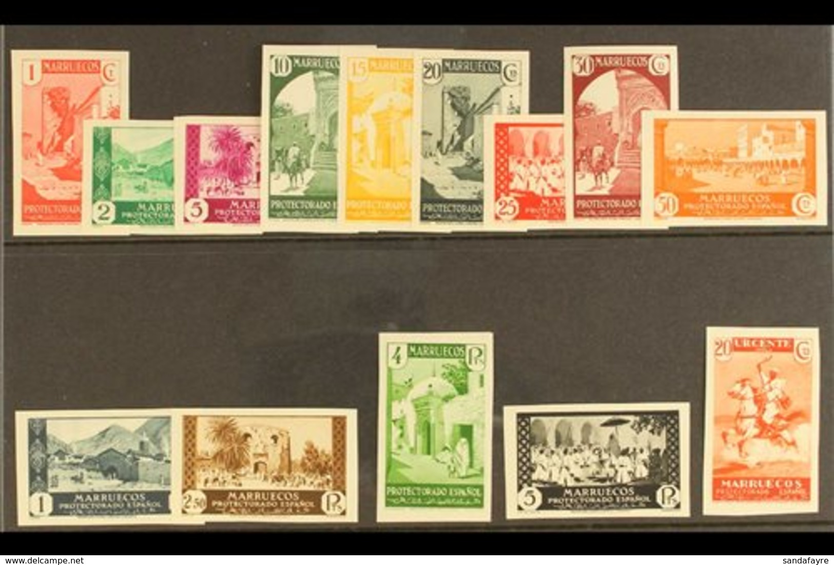 MOROCCO  1933-35 Pictorials IMPERFORATE Set Complete Including The 20c Express Stamp, As SG 111/E124 (Edifil 133/147), N - Other & Unclassified