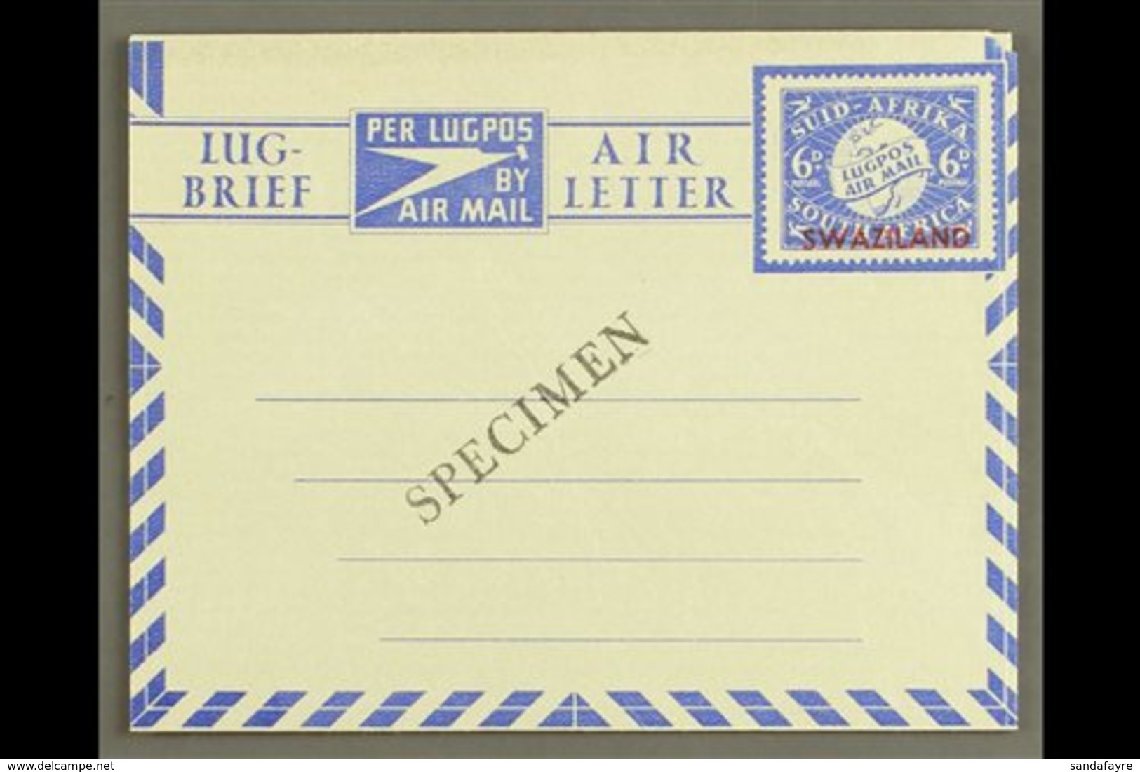 1949 AIR LETTER  6d Ultramarine On White, Sender's Details Vertical Lines On Reverse, Afrikaans First, H&G 11, Kessler 1 - Swaziland (...-1967)