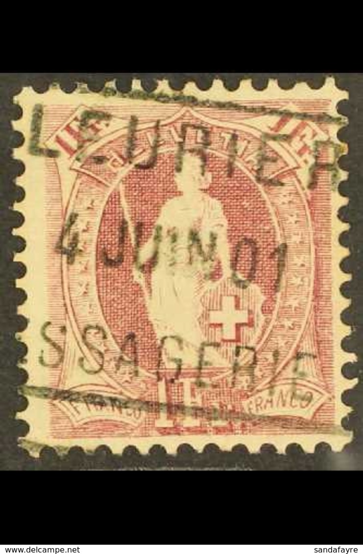 1882-1903  1f Claret Standing Helvetia Perf 11½x12 (SG 160, Michel 63 Y Db, Zumstein 71E), Fine Used With Fully Dated Bo - Other & Unclassified