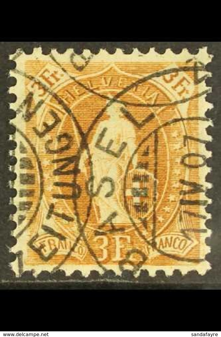 1905-07  3f Bistre-brown Standing Helvetia Perf 11½x12 (SG 213, Michel 80 D, Zumstein 92C), Very Fine Used With Fully Da - Other & Unclassified