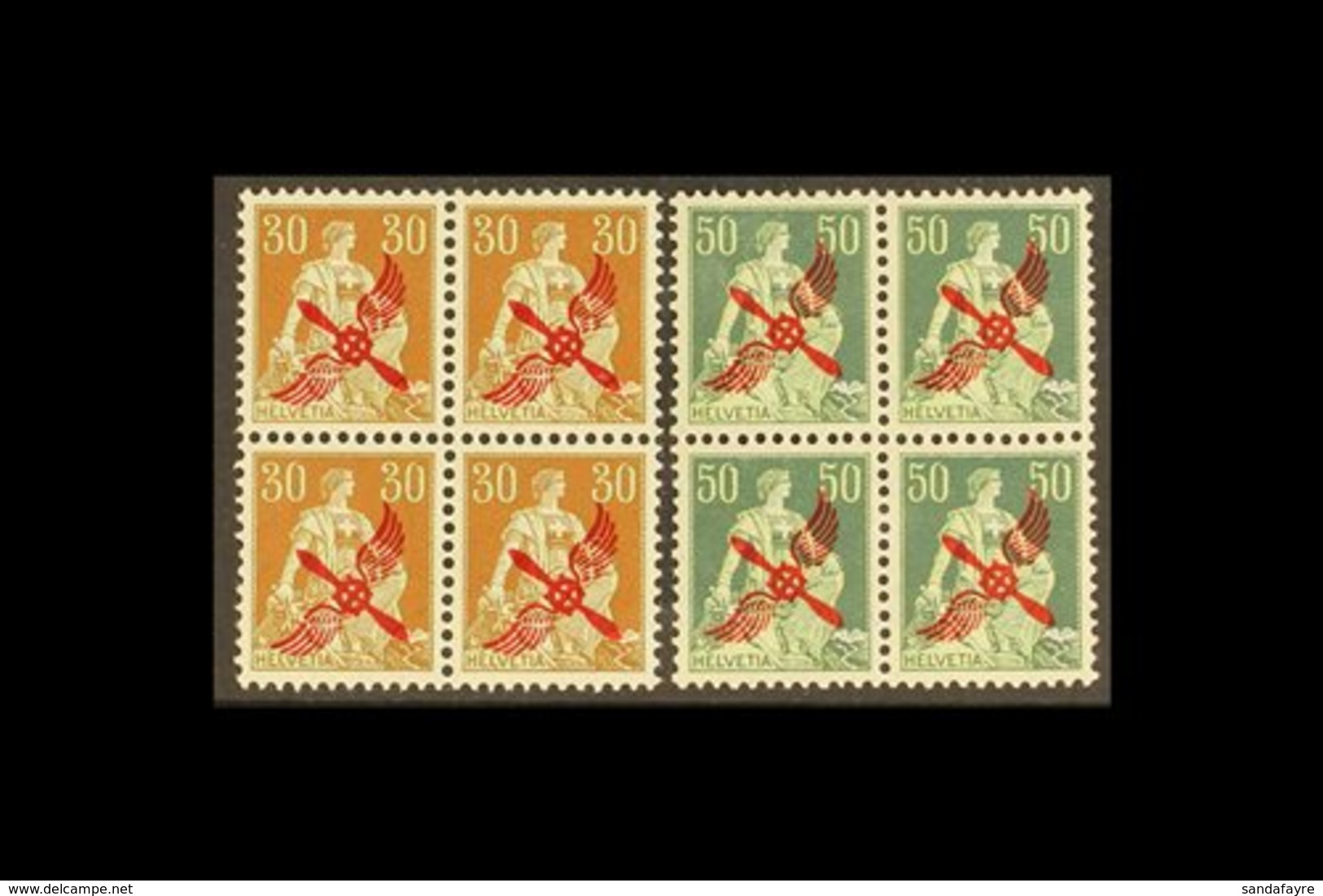 1919-20  30c & 50c Air Overprinted Issue, SG 302/3 (Zumstein 1/2) MINT BLOCKS OF FOUR, One 30c Lightly Hinged, All Other - Other & Unclassified