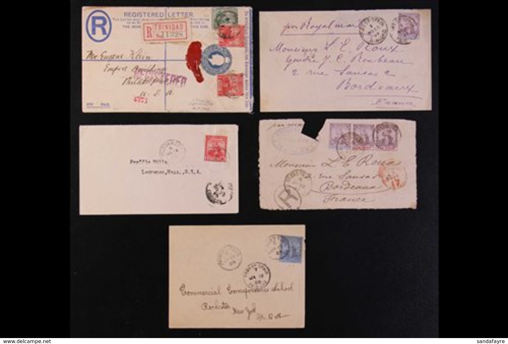 1897-1920 COVERS  Small Group, Incl 1897 Cover & Cover Front To France, 1905 & 1920 Covers To USA And 1913 Uprated Regis - Trinidad & Tobago (...-1961)