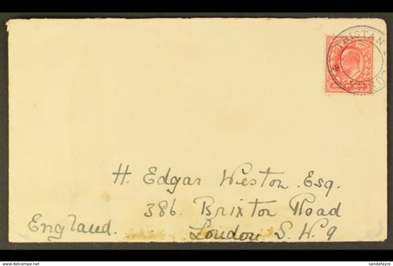 1921  "TRISTAN DA CUNHA" Circular Cachet Type III In Black (SG C3) On Cover To London Tying GB King Edward VII 1d Stamp. - Tristan Da Cunha