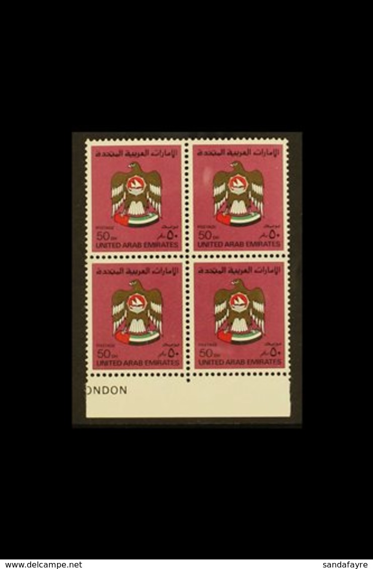 1986  50d Deep Claret, SG 151a, Never Hinged Mint Marginal Block Of 4. Lovely Item. (4 Stamps) For More Images, Please V - Sonstige & Ohne Zuordnung