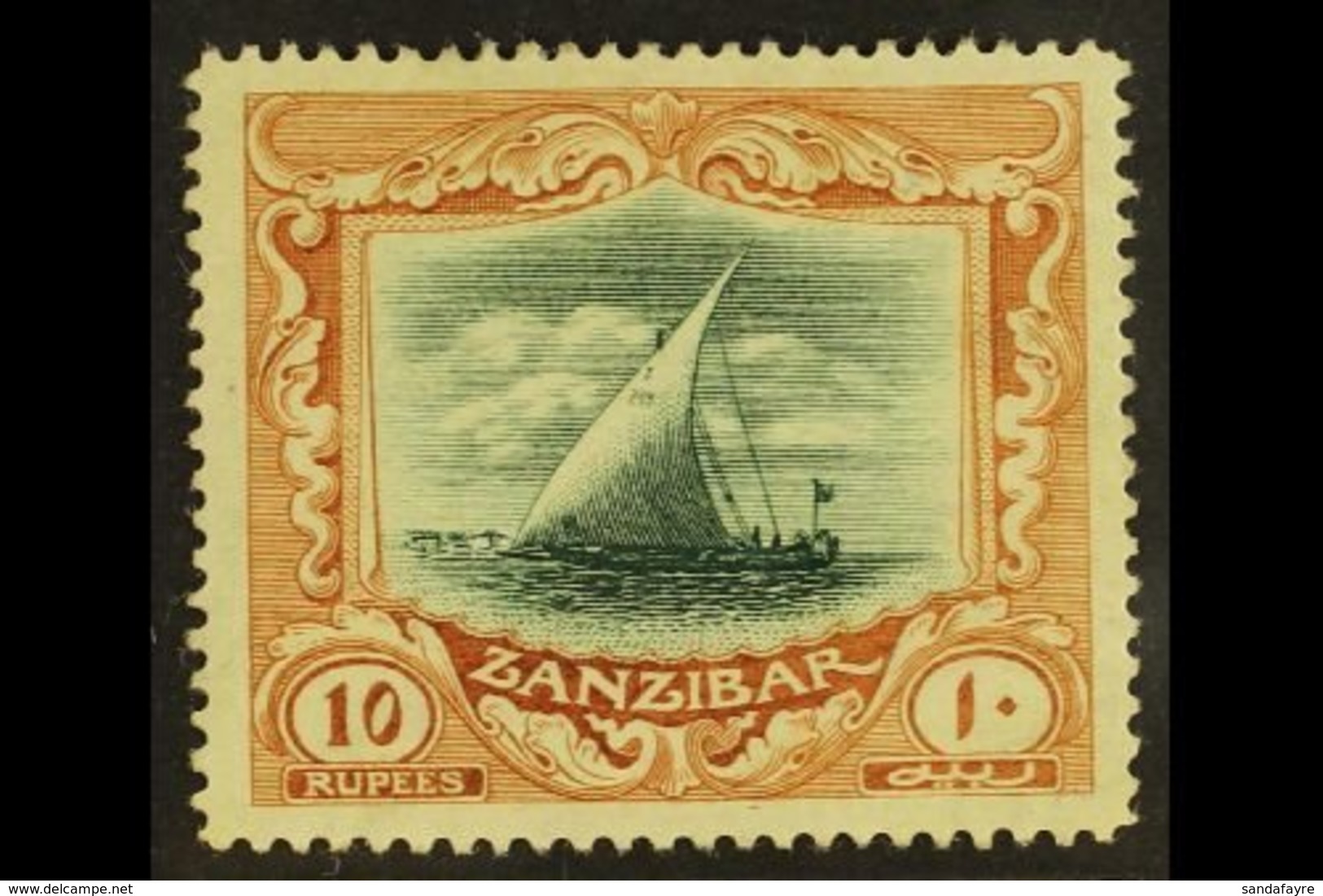 1914-22  10r Green & Brown, Dhow, Wmk Mult Crown CA, SG 275, Fine Mint. For More Images, Please Visit Http://www.sandafa - Zanzibar (...-1963)