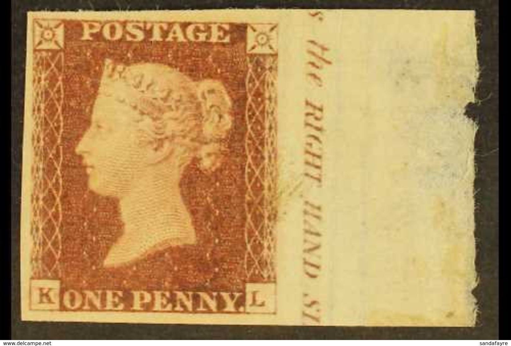 1841  1d Red- Brown 'KL' Plate 73 IMPERF IMPRIMATUR Impression On Small Crown Watermark Paper With Portion Of Sheet Marg - Other & Unclassified