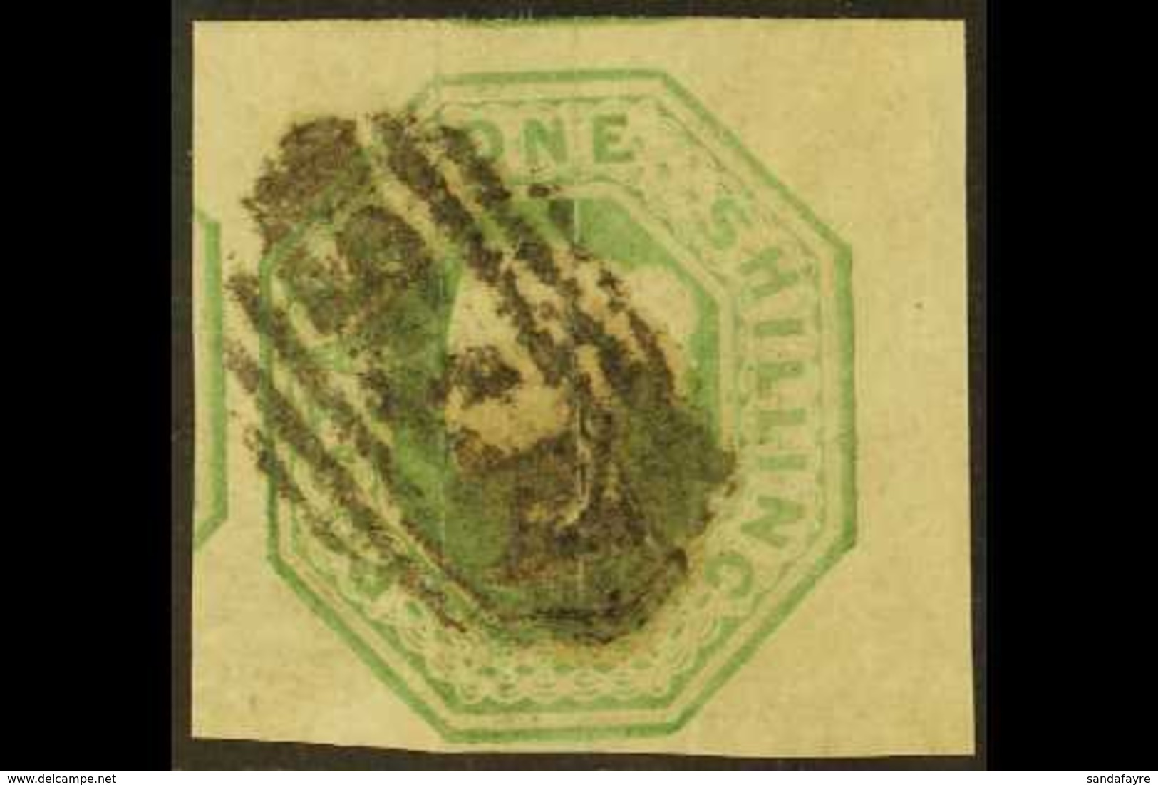 1847-54  1s Pale Green Embossed, SG 54, Good Used With Four Good To Huge Margins, Portions Of Adjoining Stamps On Two Si - Other & Unclassified