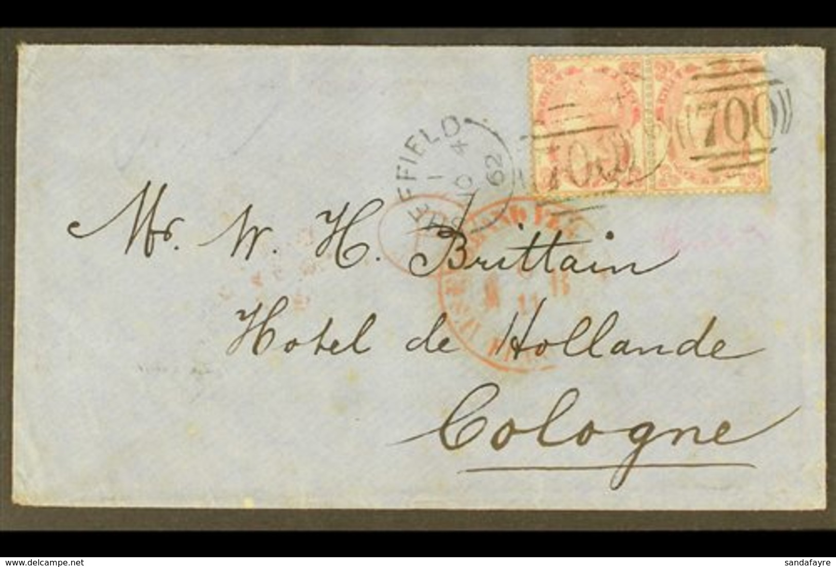 1862 (4 NOV) COVER TO GERMANY  Bearing 1862-64 3d Pale Rose-carmine (small Letters) Horizontal Pair, SG 77, Tied By Shef - Sonstige & Ohne Zuordnung