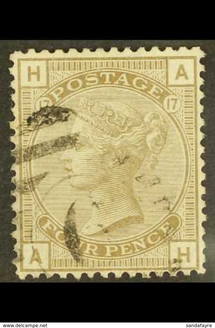 1873-80  4d Grey-brown, Plate 17, Wmk Large Garter, SG 154, Good To Fine Used With Light Cancel, Cat.£550. For More Imag - Other & Unclassified