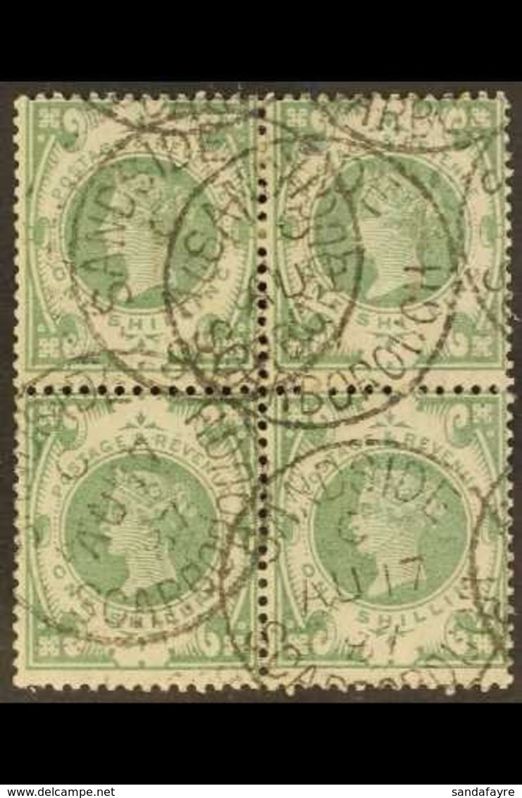 1887-92  1s Dull Green, BLOCK OF FOUR, SG 211, Used With Multiple, Legible "Scarborough" C.d.s. Postmarks, Trace Of Ligh - Sonstige & Ohne Zuordnung