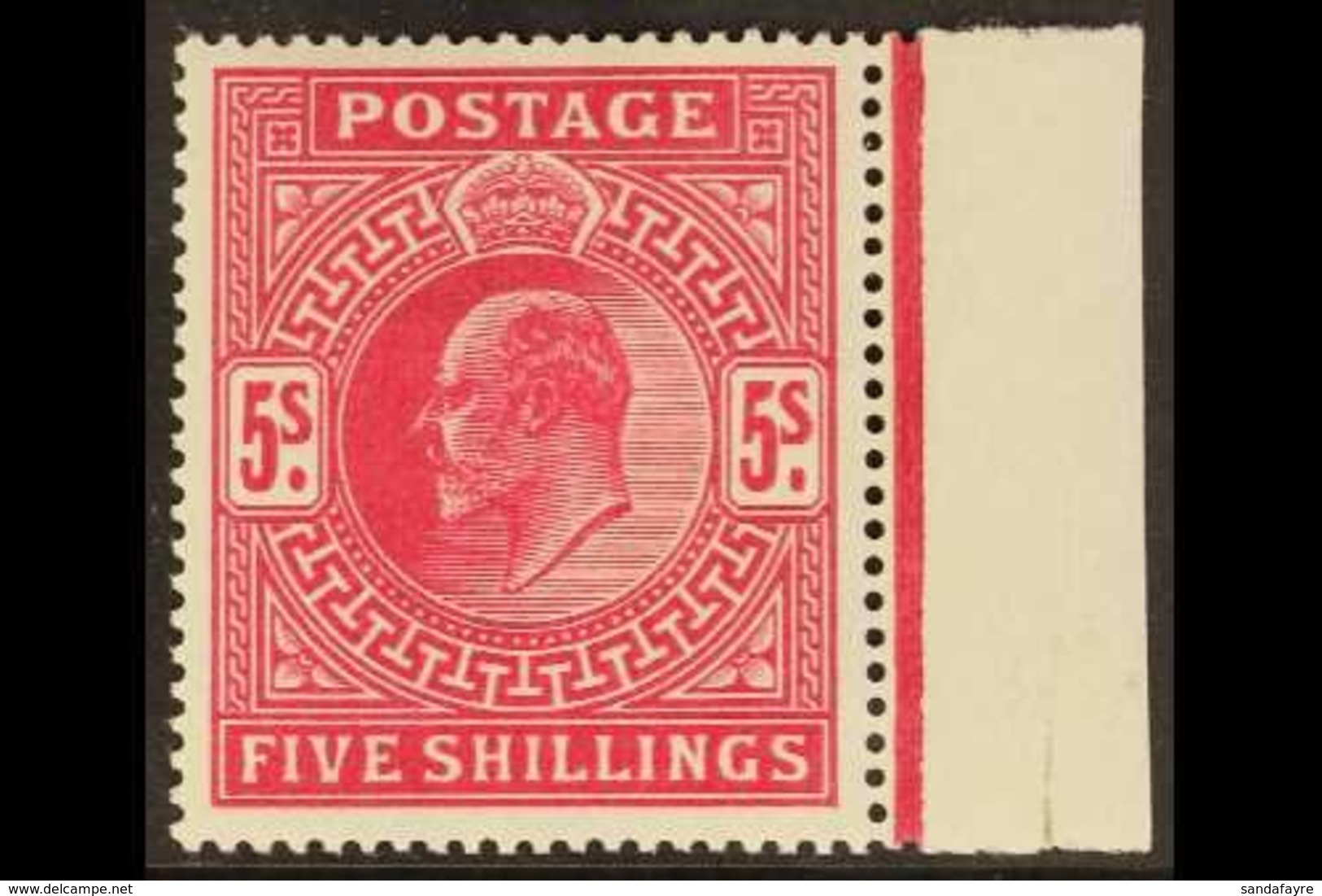 1902  5s Bright Carmine, DLR Printing, Ed VII, SG 263, Superb Marginal Mint, Very Lightly Hinged. For More Images, Pleas - Ohne Zuordnung