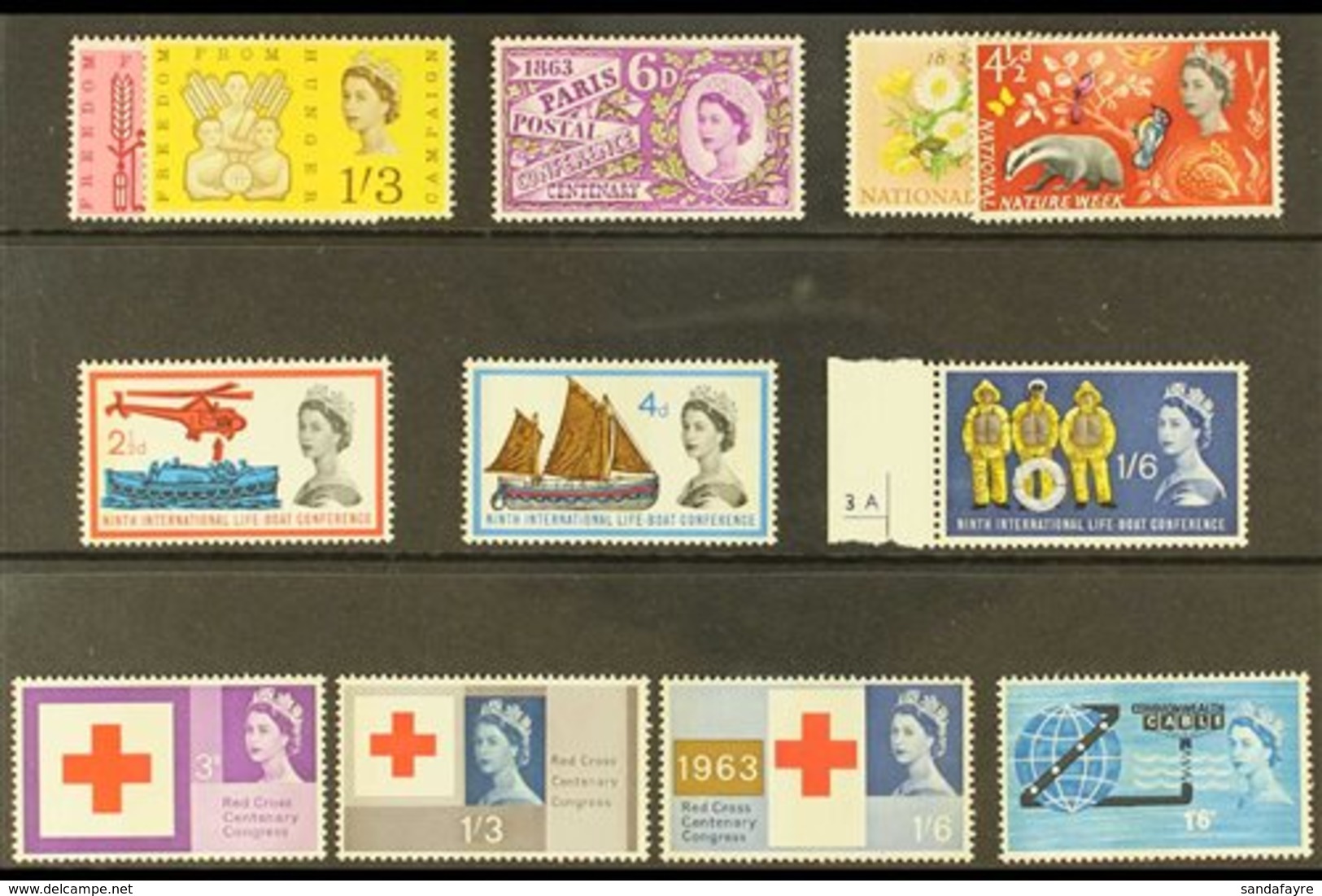 1963  Phosphor Commemorative Sets And Issues Complete, Incl Lifeboat, Red Cross Etc, Never Hinged Mint. (12 Stamps) For  - Other & Unclassified