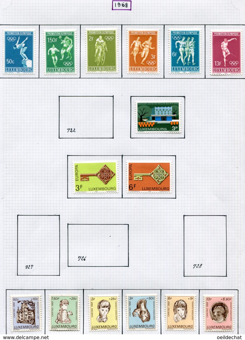 12064 LUXEMBOURG Collection Vendue Par Page N°716/21, 723, 724/5, 729/34  */ **  1968  TB/TTB - Collections