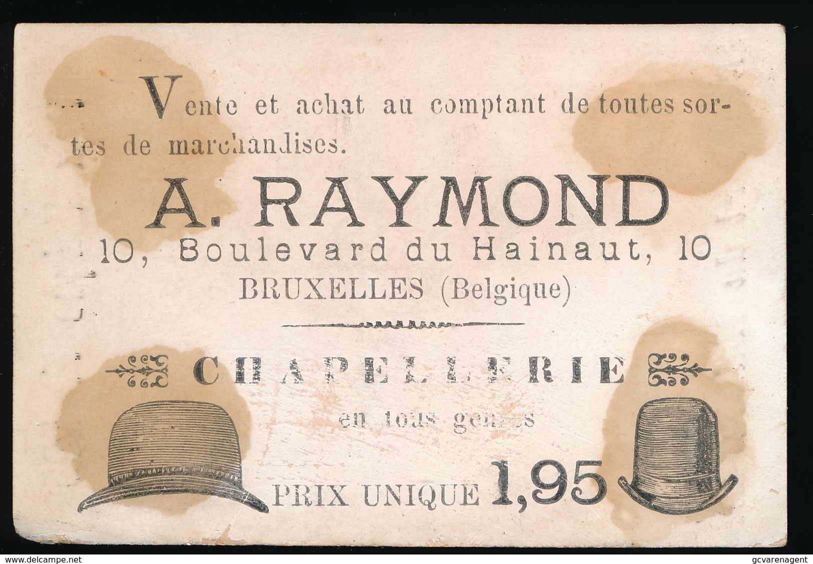 CHROMO A.RAYMOND BOULEVARD DU HAINAUT BRUXELLES  CHAPELLERIE 10 X 7 CM   2 SCANS - Autres & Non Classés